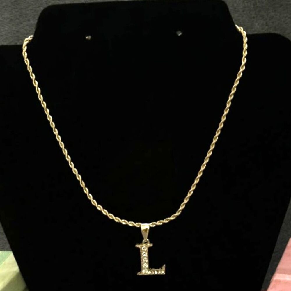 18K Gold Filled Rhinestone Letter L Initial Pendant Necklace | 18" 2.5mm
